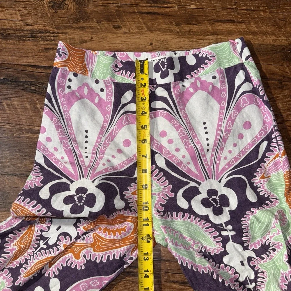 Zara Floral Paisley Print Linen Flare Leg Pants Women's Small